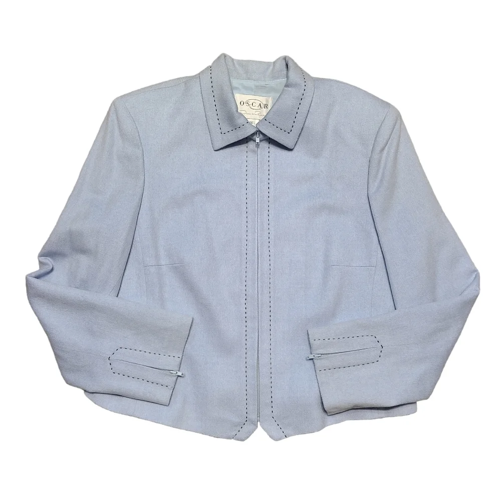 Oscar de la Renta Wool Cashmere Jacket Sky Blue - Picture 2 of 6